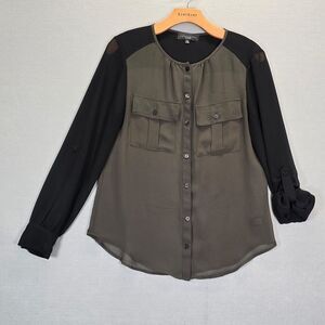Sanctuary Top Womens XS  Button Up Shirt Pockets Tab Sleeve Collar 2 Tone